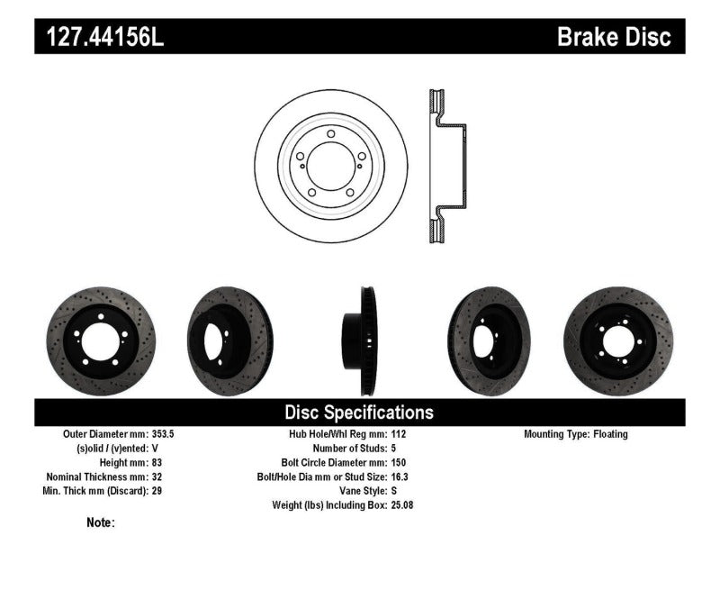 Stoptech 127.44156L StopTech 07-09 Toyota Tundra / 08-09 Toyota Sequoia Front Left Slotted & Drilled Rotor