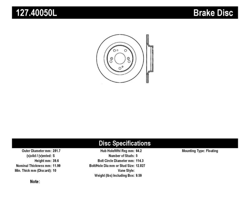 Stoptech 127.40050L StopTech 00-09 S2000 Slotted & Drilled Left Rear Rotor