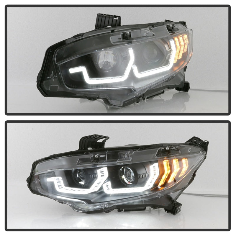 SPYDER 5086099 Spyder 16-18 Honda Civic 4Dr w/LED Seq Turn Sig Lights Proj Headlight - Black - PRO-YD-HC16-SEQ-BK
