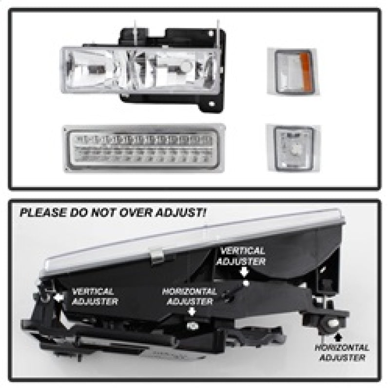 SPYDER 5069559 Xtune 92-94 Blazer Full Size Corner/LED Bumper Headlights Chrome HD-JH-CCK88-LED-AM-C-SET