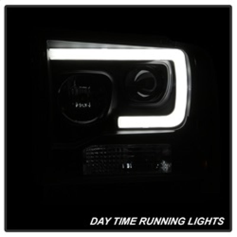 SPYDER 5084507 Spyder Ford F250/350/450 05-07 Projector Headlights - Light Bar DRL LED - Black PRO-YD-FS05V2-LB-BK