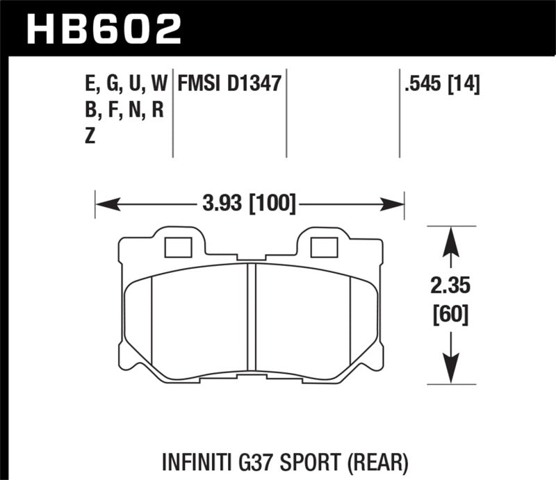 Hawk Performance HB602G.545 Hawk 10-11 Infiniti FX50 / 09-10 G37 / 09-10 Nissan 370Z DTC-60 Race Rear Brake Pads