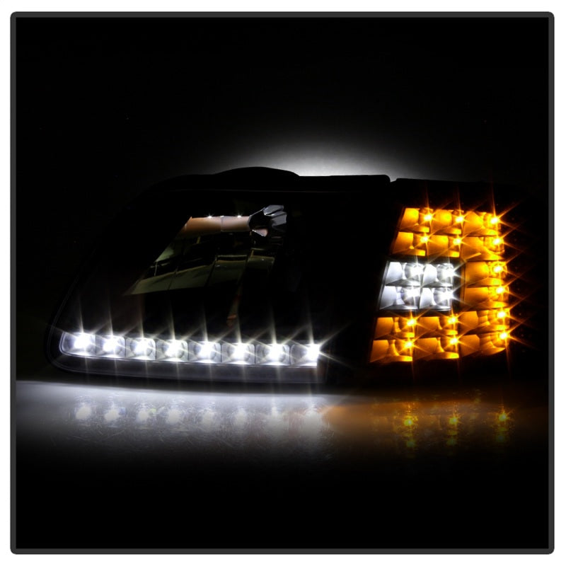 SPYDER 5014184 Xtune Ford F150 97-03 Crystal Headlights w/ Clear LED Corners Black HD-ON-FF15097-LED-SET-BK