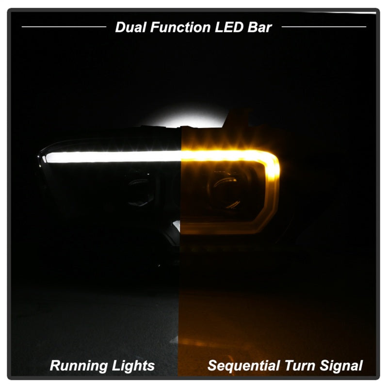 SPYDER 9039256 xTune Toyota Tacoma 16-18 DRL Light Bar Projector Headlights - Black PRO-JH-TTA16-LBDRL-BK