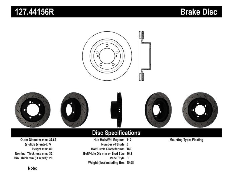 Stoptech 127.44156R StopTech 07-09 Toyota Tundra / 08-09 Toyota Sequoia Front Right Slotted & Drilled Rotor