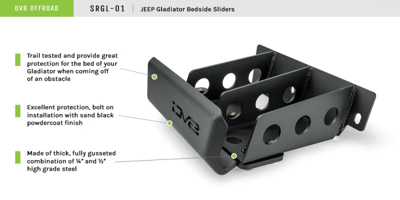 DV8 Offroad SRGL-01 2019+ Jeep Gladiator Bedside Sliders