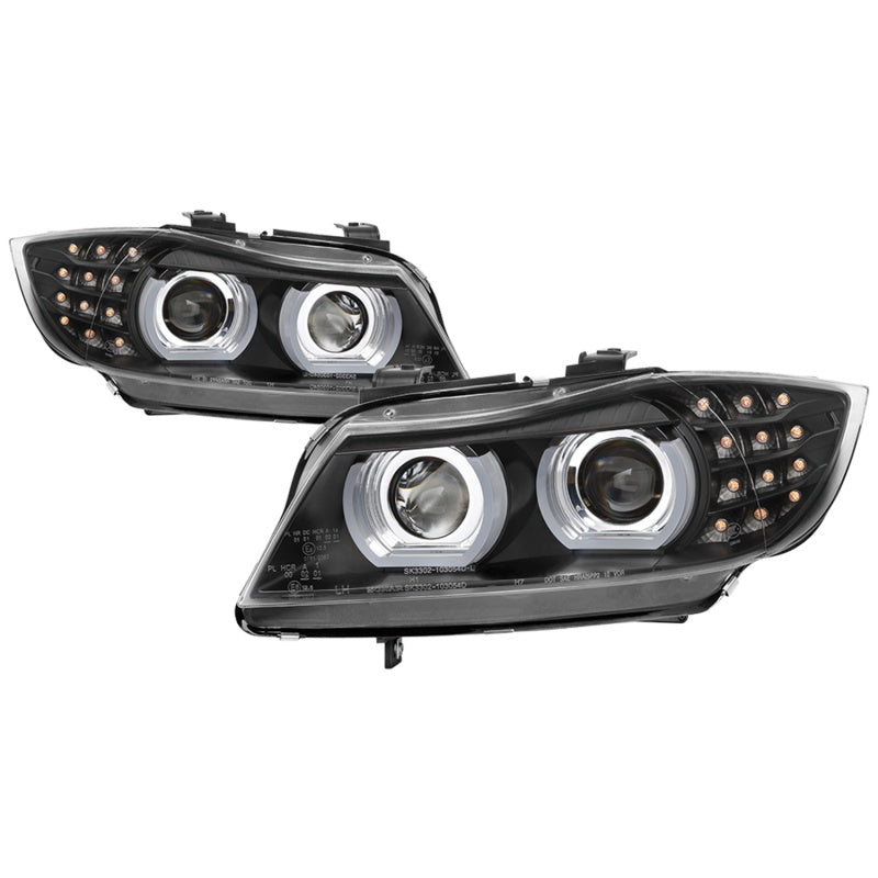 SPYDER 5086488 Spyder 09-12 BMW E90 3-Series 4DR Projector Headlights Halogen - LED - Black - PRO-YD-BMWE9009-BK
