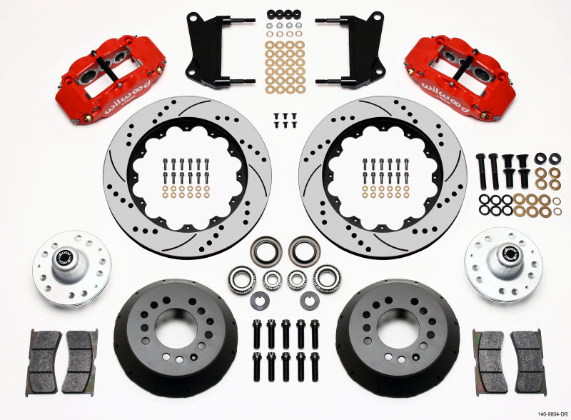 Wilwood 140-9804-DR Narrow Superlite 6R Front Hub Kit 14.00in Drill Red 67-69 Camaro 64-72 Nova Chevelle