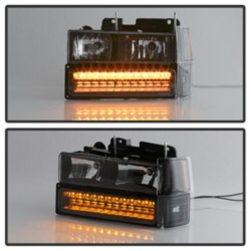 SPYDER 5069542 Xtune 92-94 Blazer Full Size Corner/LED Bumper Headlights Black HD-JH-CCK88-LED-AM-BK-SET