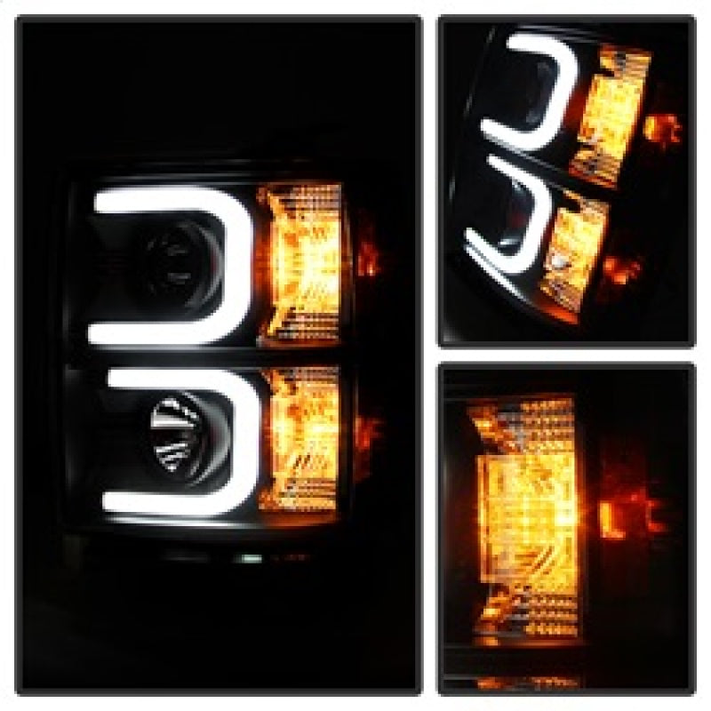 SPYDER 5079473 Spyder Chevy Silverado 1500 14-16 Projector Headlights Light Bar DRL Blk PRO-YD-CS14-LBDRL-BK