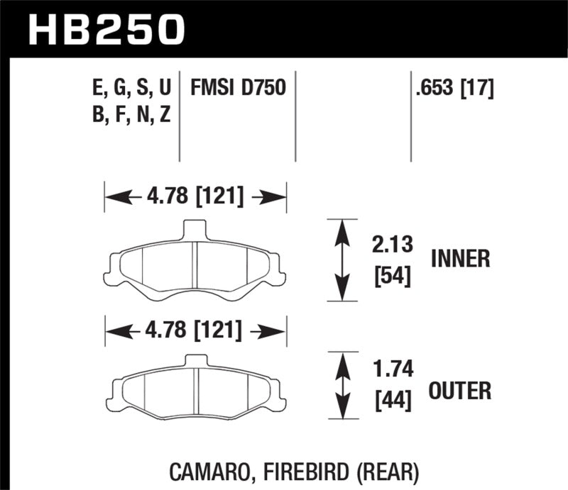 Hawk Performance HB250F.653 Hawk 98-02 Chevrolet Camaro 5.7L/3.8L / 98-02 Pontiac Firebird 5.7L/3.8L HPS Street Rear Brake Pads