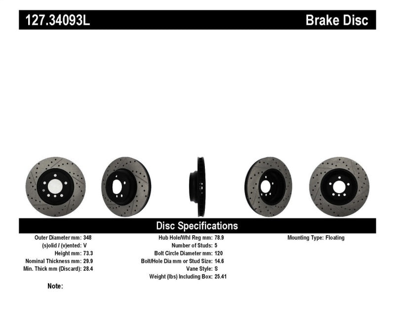 Stoptech 127.34093L StopTech 07-09 BMW 335 (E90/E92/E93) Slotted & Drilled Left Front Rotor