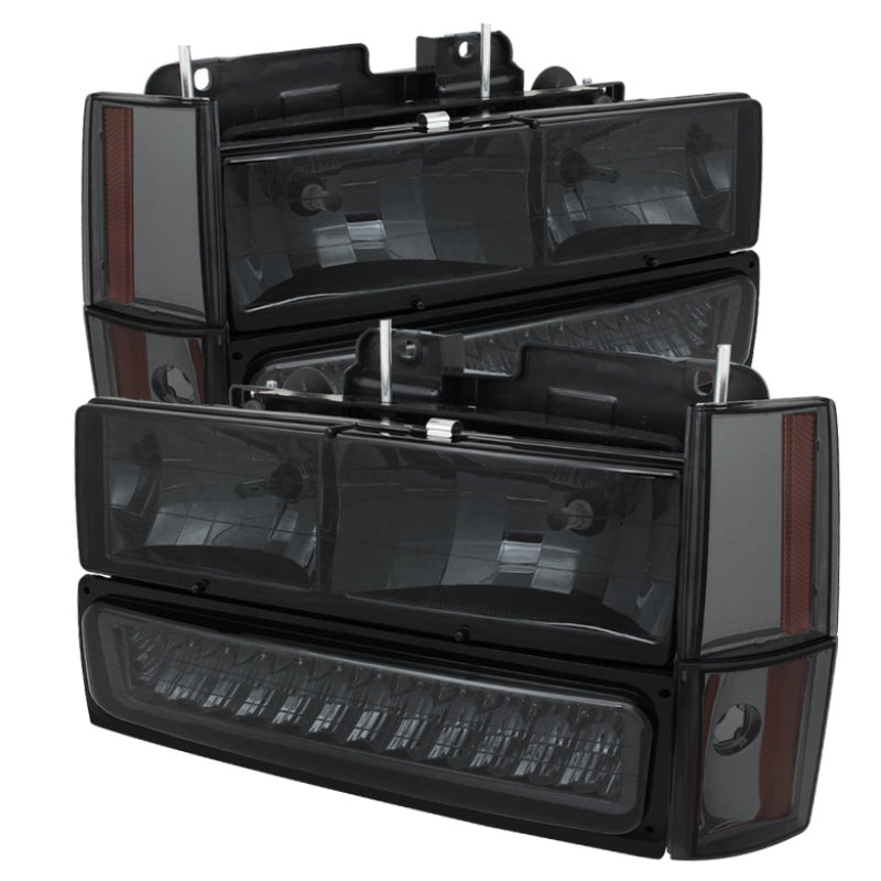 SPYDER 5073556 Xtune GMC Yukon 92-93 Crystal Headlights w/ Corner & LED Bumper Smoke HD-JH-GMCCK88-LED-AM-SM-SET
