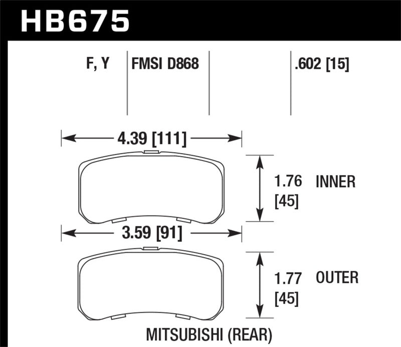 Hawk Performance HB675F.602 Hawk 09+ Mitsubishi Lancer Ralliart / 08+ Lancer GTS HPS Street Rear Brake Pads