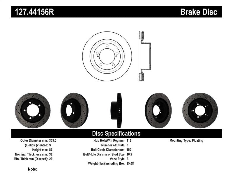 Stoptech 127.44156R StopTech 07-09 Toyota Tundra / 08-09 Toyota Sequoia Front Right Slotted & Drilled Rotor