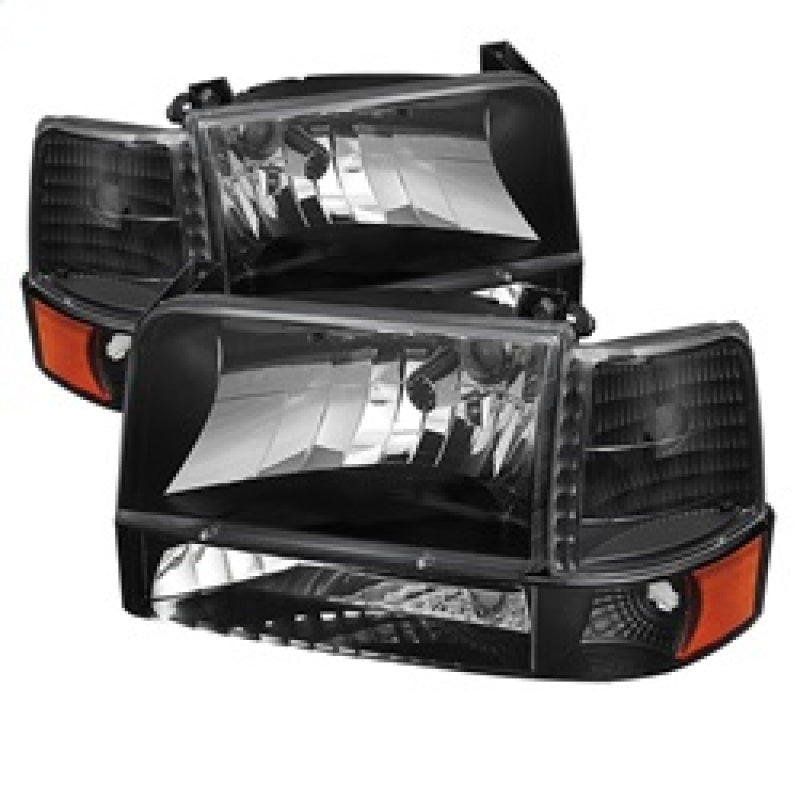 SPYDER 5073136 Xtune Ford F150/Bronco 92-96 Headlights w/Corner Bumper 6pcs Amber- Black HD-JH-FB92-SET-AM-BK