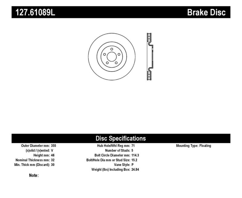 Stoptech 127.61089L StopTech Slotted & Drilled Sport Brake Rotor