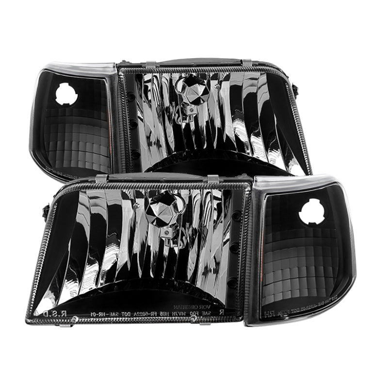 SPYDER 9029363 Xtune Ford Ranger 93-97 Crystal Headlights w/ Corner Lights 4pcs Sets Black HD-JH-FR93-SET-BK