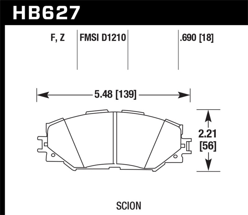 Hawk Performance HB627F.690 Hawk 08-11 Scion xB / 08-10 Scion xD / 09-10 Toyota Corolla / 09-10 Matrix / 06-10 Rav4 / 10 Lexus H