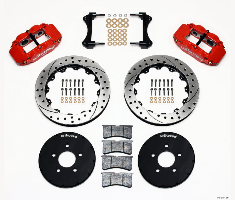 Wilwood 140-9107-DR Narrow Superlite 6R Front Hat Kit 12.88in Drill Red 1994-2004 Mustang