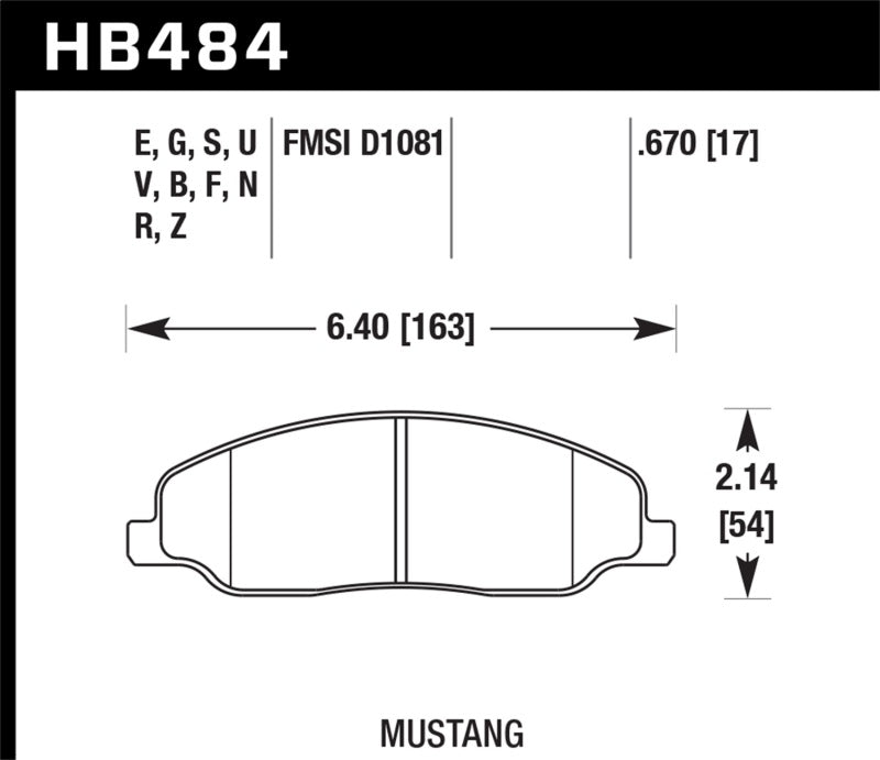 Hawk Performance HB484Z.670 Hawk 05-10 Ford Mustang GT & V6 / 07-08 Shelby GT Performance Ceramic Street Front Brake Pads