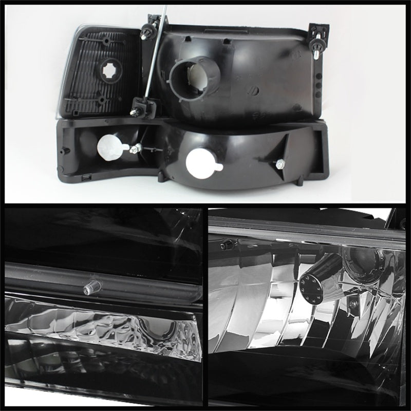 SPYDER 5073136 Xtune Ford F150/Bronco 92-96 Headlights w/Corner Bumper 6pcs Amber- Black HD-JH-FB92-SET-AM-BK