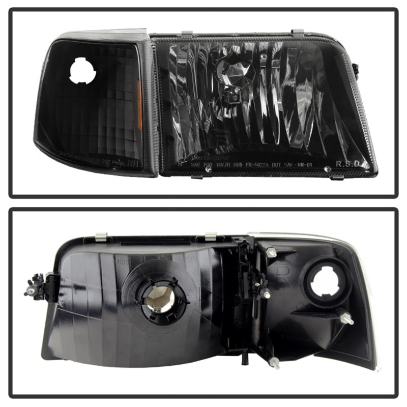 SPYDER 9029363 Xtune Ford Ranger 93-97 Crystal Headlights w/ Corner Lights 4pcs Sets Black HD-JH-FR93-SET-BK