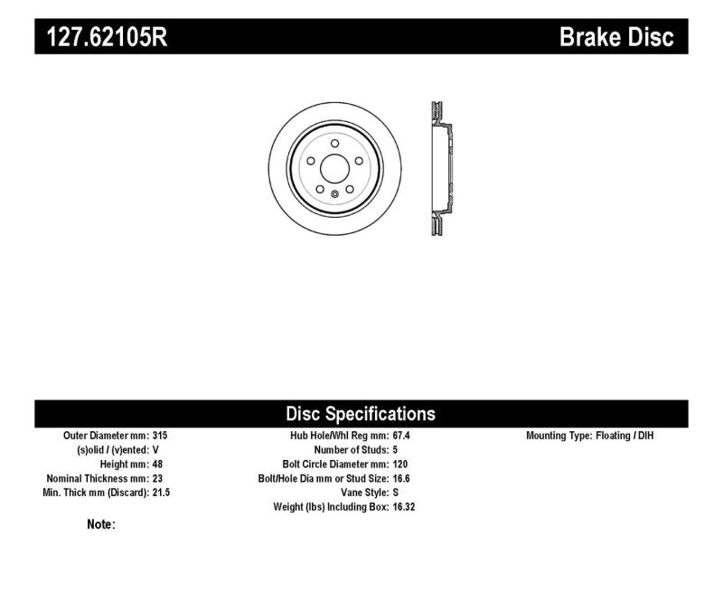 Stoptech 127.62105R StopTech Slotted & Drilled Sport Brake Rotor