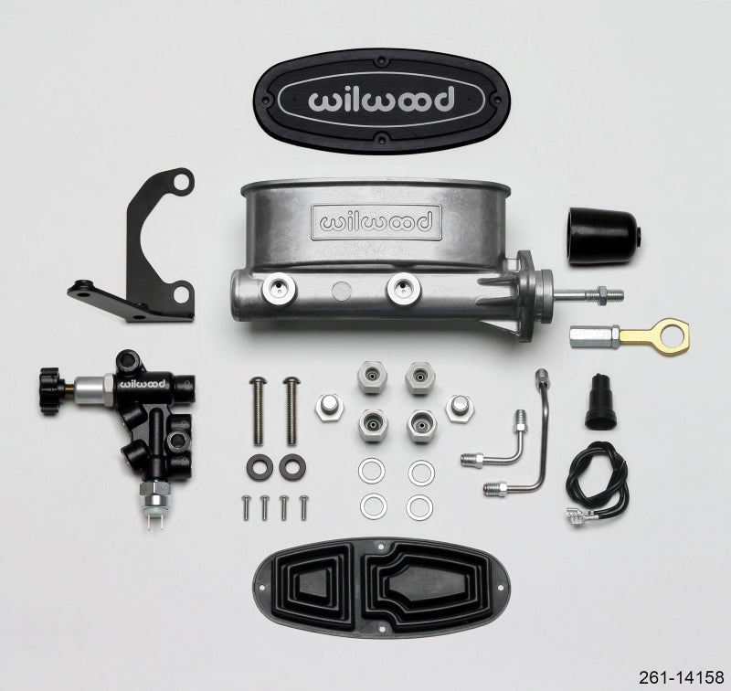 Wilwood 261-14158 HV Tandem M/C Kit w L/H Bracket & Prop Valve - 15/16in Bore-W/Pushrod - Early Mustang