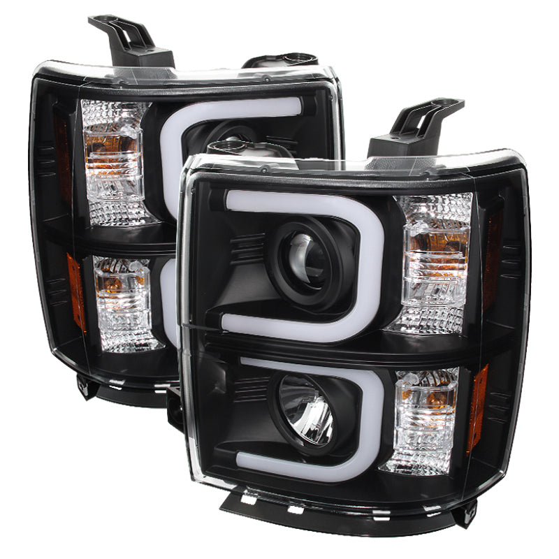 SPYDER 5079473 Spyder Chevy Silverado 1500 14-16 Projector Headlights Light Bar DRL Blk PRO-YD-CS14-LBDRL-BK