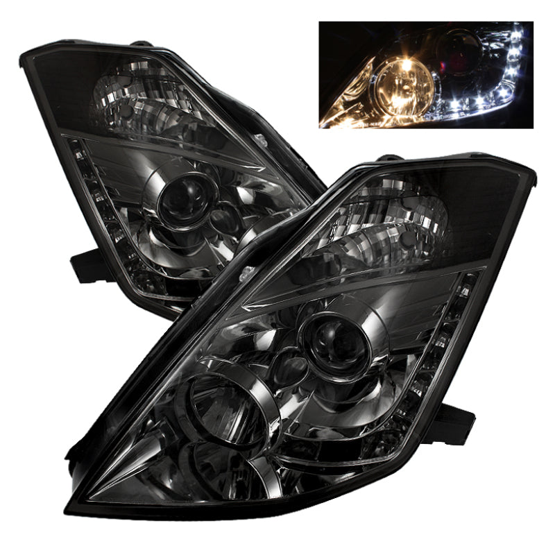 SPYDER 5064752 Spyder Nissan 350Z 03-05 Projector Headlights Halogen Model Only - DRL Smoke PRO-YD-N350Z02-DRL-SM