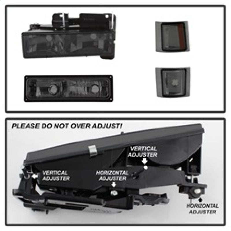 SPYDER 5072238 Xtune Chevy Suburban 94-98 Headlights w/ Corner & Parking Lights 8pcs Smoked HD-JH-CCK88-AM-SM-SET