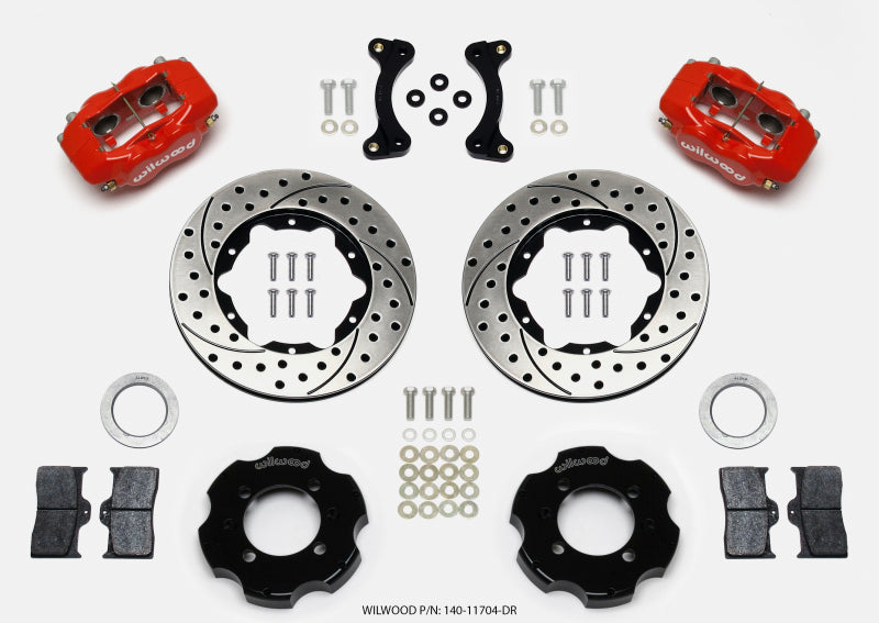 Wilwood 140-11704-DR Forged Dynalite Front Hat Kit 11.00in Drilled Red 95-05 Miata