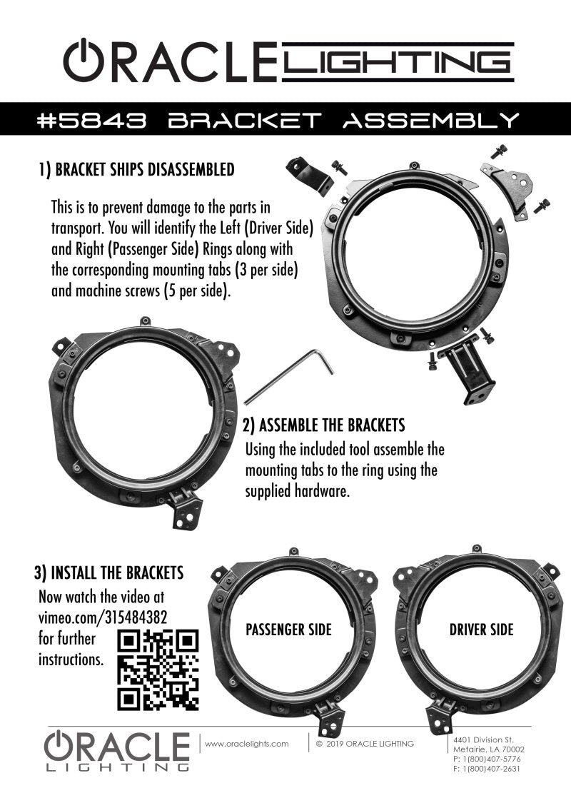 ORACLE Lighting 5843-504 Oracle Jeep Wrangler JL/ Gladiator JT Adjustable 7in. Headlight Brackets (Pair) SEE WARRANTY