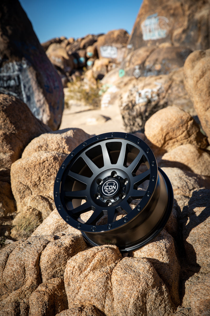 ICON 2018908350DB Compression 18x9 6x5.5 0mm Offset 5in BS 106.1mm Bore Double Black Wheel