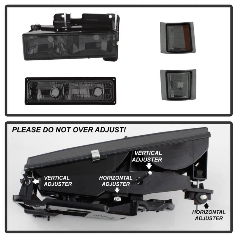 SPYDER 5072238 Xtune Chevy Suburban 94-98 Headlights w/ Corner & Parking Lights 8pcs Smoked HD-JH-CCK88-AM-SM-SET