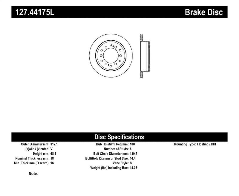 Stoptech 127.44175L StopTech Slotted & Drilled Sport Brake Rotor