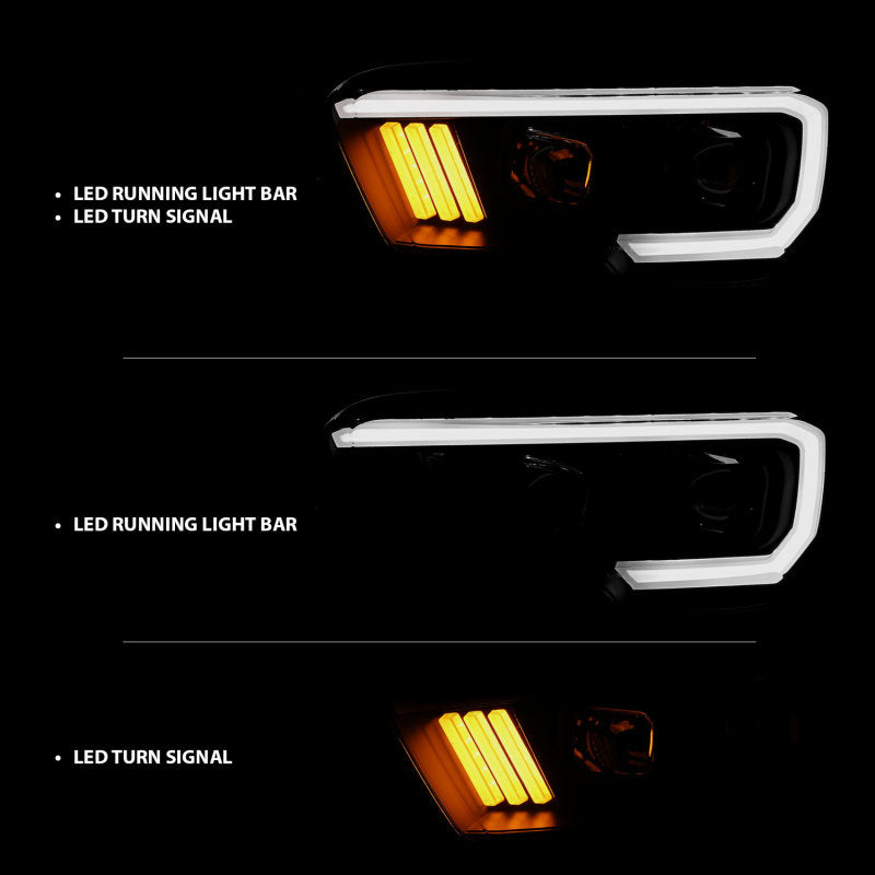 ANZO 111379 2016-2017 Toyota Tacoma Projector Headlights w/ Plank Style Design Black/Amber w/ DRL