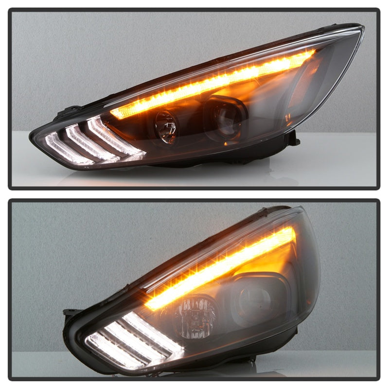 SPYDER 5086105 Spyder 15-18 Ford Focus Projector Headlights - Seq Turn Light Bar - Black PRO-YD-FF15-LBSEQ-BK