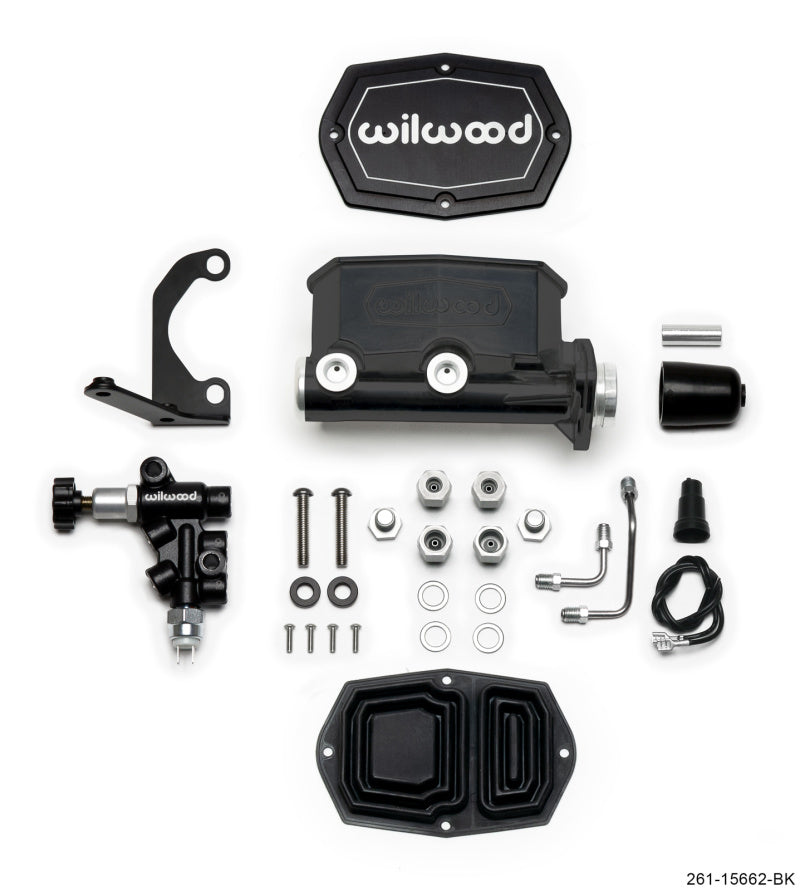 Wilwood 261-15662-BK Compact Tandem M/C - 1.12in Bore w/RH Bracket and Valve - Black