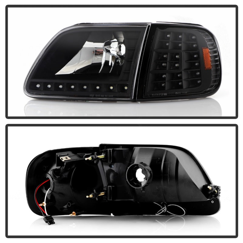 SPYDER 5014184 Xtune Ford F150 97-03 Crystal Headlights w/ Clear LED Corners Black HD-ON-FF15097-LED-SET-BK