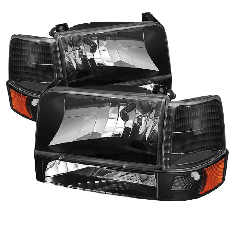 SPYDER 5073136 Xtune Ford F150/Bronco 92-96 Headlights w/Corner Bumper 6pcs Amber- Black HD-JH-FB92-SET-AM-BK