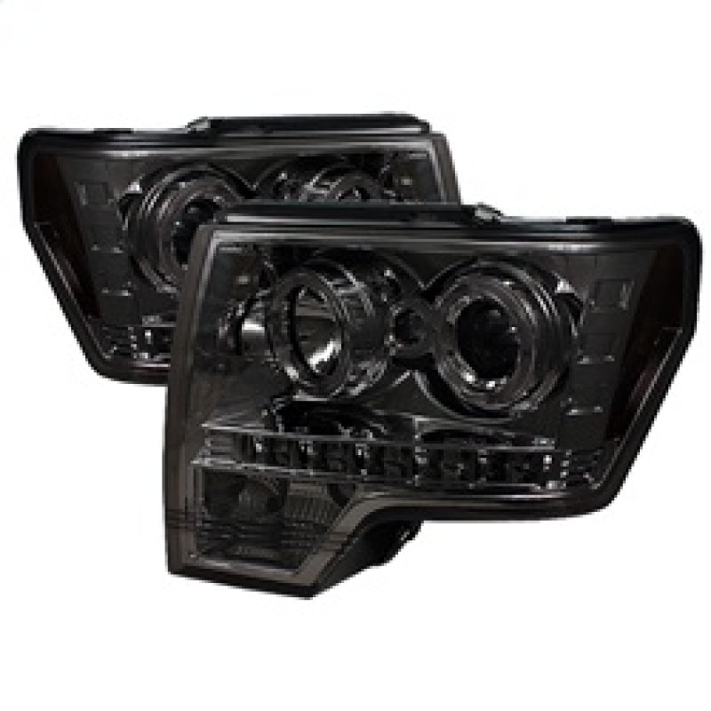 SPYDER 5010254 Spyder Ford F150 09-14 Projector Headlights Halogen Model- LED Halo LED Smke PRO-YD-FF15009-HL-SM