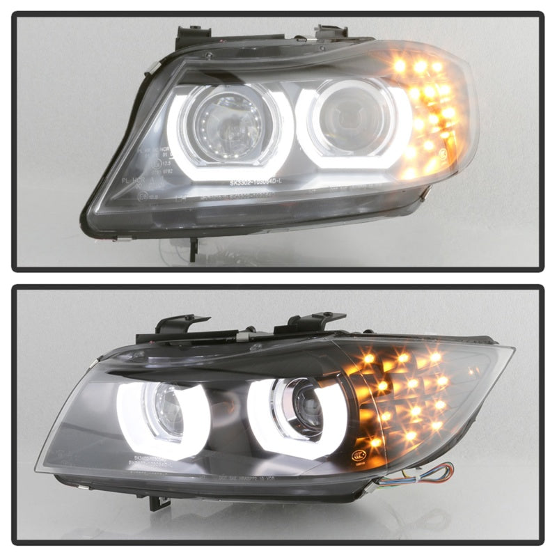 SPYDER 5086488 Spyder 09-12 BMW E90 3-Series 4DR Projector Headlights Halogen - LED - Black - PRO-YD-BMWE9009-BK