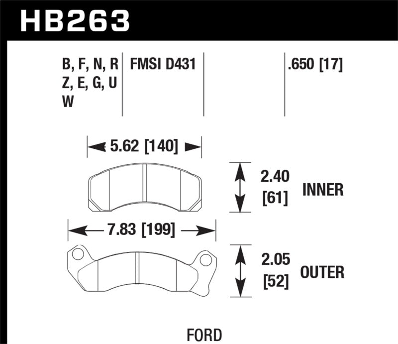 Hawk Performance HB263B.650 Hawk 1987-1993 Ford Mustang GT 5.0 HPS 5.0 Front Brake Pads
