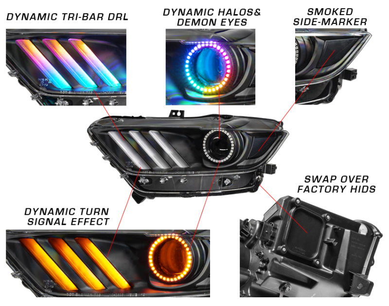 ORACLE Lighting 8199-332 Oracle 15-17 Ford Mustang Dynamic RGB+A Pre-Assembled Headlights - Black Edition - SEE WARRANTY