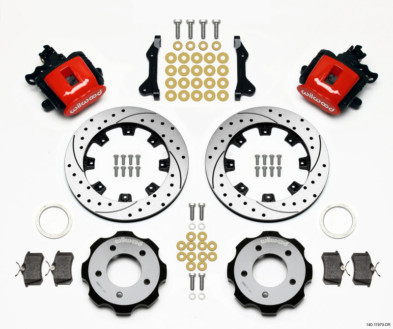 Wilwood 140-11979-DR Combination Parking Brake Rear Kit 12.19in Drilled Red 2006-Up Civic / CRZ