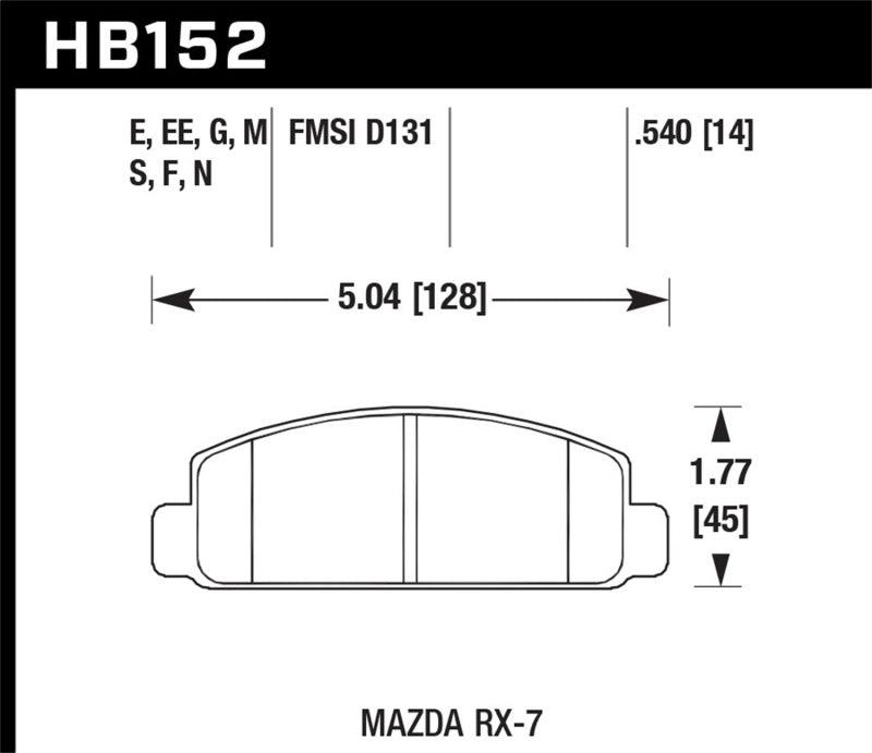 Hawk Performance HB152F.540 Hawk Mazda RX-7 HPS Street Front Brake Pads