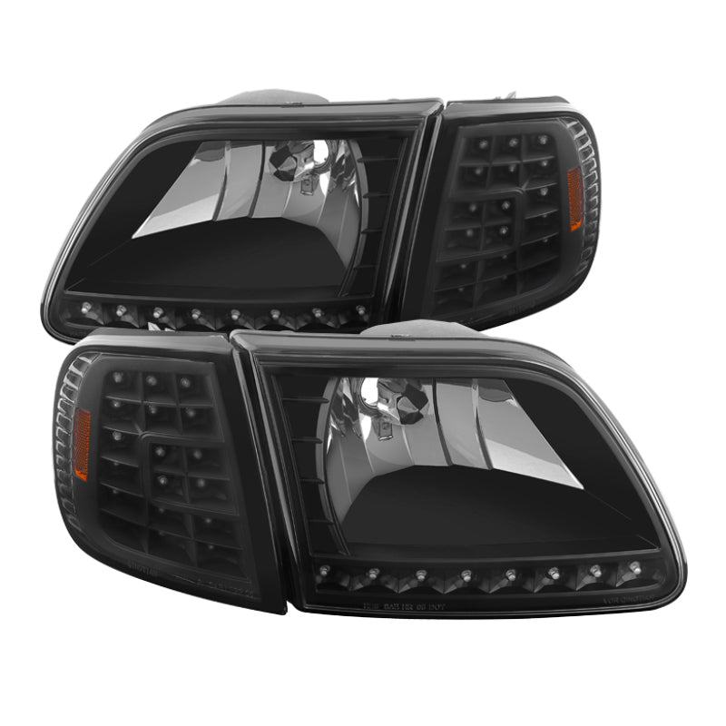 SPYDER 5014184 Xtune Ford F150 97-03 Crystal Headlights w/ Clear LED Corners Black HD-ON-FF15097-LED-SET-BK
