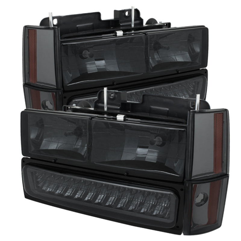 SPYDER 5073556 Xtune GMC Yukon 92-93 Crystal Headlights w/ Corner & LED Bumper Smoke HD-JH-GMCCK88-LED-AM-SM-SET